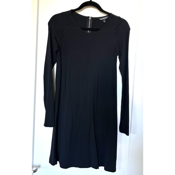 Express Black Long Sleeve Jersey Skater Dress - Picture 2 of 5